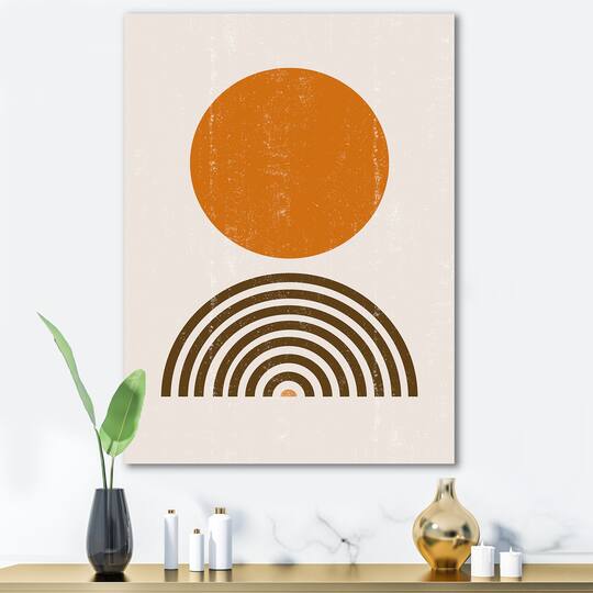Designart - Abstract Minimal Orange Sun and Rainbow I